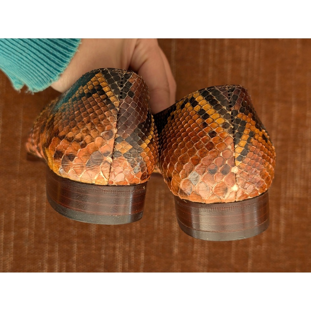 Bruno Magli Couture Snakeskin‎ Loafers Womens 6.5 B Italy Python Leather Flats - Picture 3 of 7